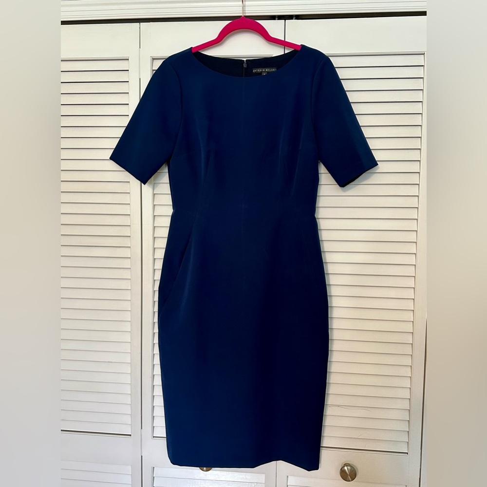 ANTONIO MELANI Navy Sheath Midi Dress